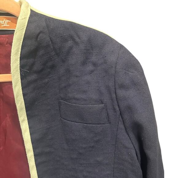 Vintage 80s 90s Union Made Navy Blue Linen Blend Classic Heritage Preppy Blazer - Picture 6 of 9